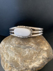 Navajo White Buffalo Turquoise Cuff Bracelet | Sterling Silver | Authentic Native American Handmade | 1423