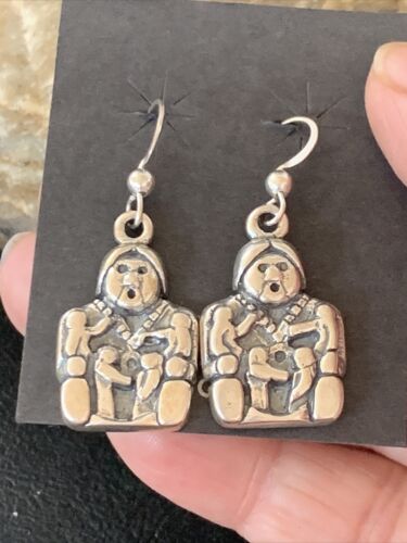 Navajo Storyteller Dangle Earrings | Sterling Silver | 1.5" | Authentic Native American Handmade | 12986
