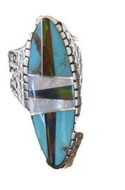 Navajo Multi-Color Opal & Turquoise Inlay Ring | Sterling Silver | Sz 7 | Authentic Native American Handmade | 1582