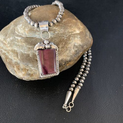 Navajo Purple Spiny Necklace Pendant | Sterling Silver | Authentic Native American Handmade | Women's | 13630