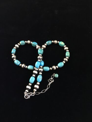 Navajo Blue Sleeping Beauty Turquoise Necklace | Sterling Silver | 21" | Authentic Native American Handmade | 10015