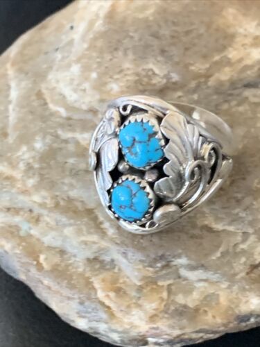 Navajo Blue Kingman Turquoise Feather Ring | Authentic Native American Sterling Silver | Multi-Stone | Sz 11.5 | 12220