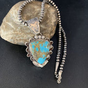 Men's Kingman Blue Turquoise Necklace | Sterling Silver | 3" Pendant | Authentic Native American Handmade | 13995