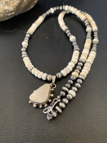 Navajo White Buffalo Turquoise Pendant Set | Sterling Silver | Authentic Native American Handmade | 12240