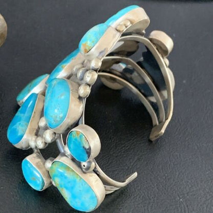 Men's Navajo Blue Royston Turquoise Cuff Bracelet | Sterling Silver | Authentic Native American Handmade | 1070