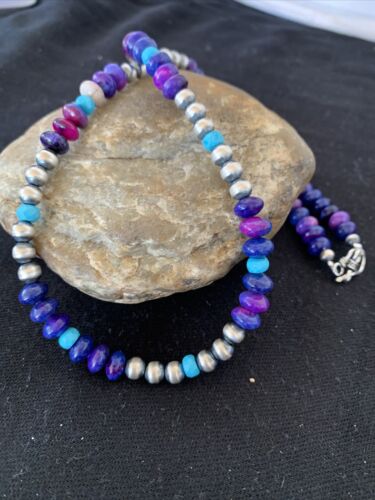 Navajo | Purple Sugilite | and Turquoise Bead Necklace | Sterling Silver | 20" | 1370