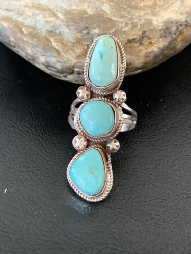 Navajo Blue Turquoise Cluster Ring | Authentic Native American Sterling Silver | Multi-Stone | Sz 11 | 02122