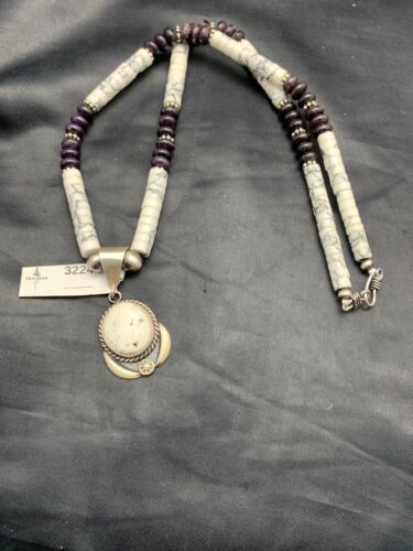 Navajo Purple Sugilite Howlite Bead Necklace | Sterling Silver | 22" | Authentic Native American Handmade | 3224
