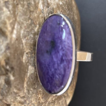 Navajo Women's Oval Purple Charoite Ring | Sterling Silver | Sz 8 Adjustable | Authentic Native American Handmade | 10566