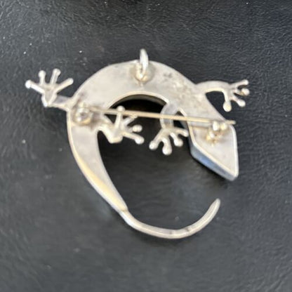Navajo White Opal Lizard Pin Pendant | Inlay Gecko | Sterling Silver | Authentic Native American Handmade | 14333