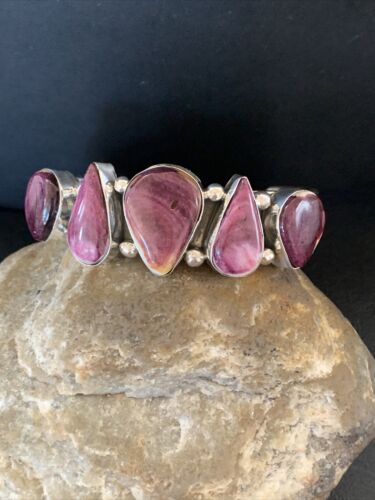 Navajo Purple Spiny Oyster Row Cuff Bracelet | Sterling Silver | Authentic Native American Handmade | 1406