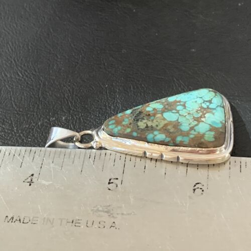 Navajo Spiderweb Turquoise Pendant | Sterling Silver | 2" | Authentic Native American Handmade | 10752 - Masha USA