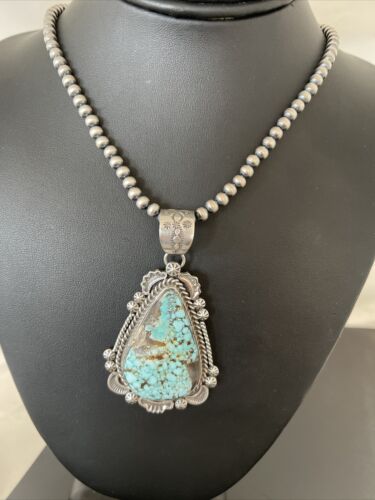 Navajo Royston Turquoise Pendant Necklace | Sterling Silver | Authentic Native American Handmade | 1367