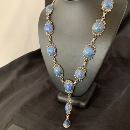 Navajo Lapis Lazuli Lariat Necklace | Sterling Silver | 30" | Authentic Native American Handmade | 11486