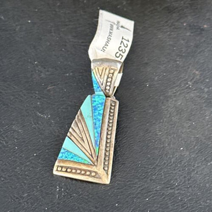 Navajo Sterling Silver Blue Opal Inlay Pendant | Authentic Native American Jewelry | 12351