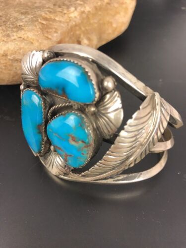 Navajo Old Pawn Bisbee Turquoise Cuff Bracelet | Sterling Silver | Native American | 8281