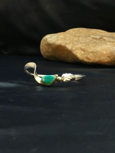 Native American Turquoise Feather Bracelet | Navajo Sterling Silver | Handmade | 8937