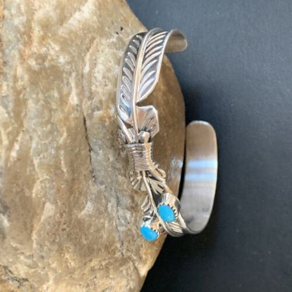 Navajo Blue Kingman Turquoise Cuff Bracelet | Sterling Silver | Authentic Native American Handmade | 12877 - Masha USA