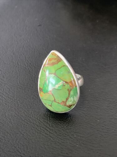 Adjustable Navajo Green Mojave Turquoise Ring | Sterling Silver | Sz 8 | 11786