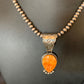 Navajo Orange Spiny Oyster Pendant Necklace | Sterling Silver | Authentic Native American Handmade | 13075