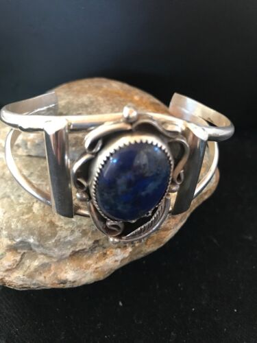 Native American Navajo Lapis Bracelet | Sterling Silver | J Platero | Authentic Handmade | 8040