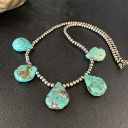 Teardrop Blue Turquoise Necklace | Navajo Pearls | Sterling Silver | 20" | 13964