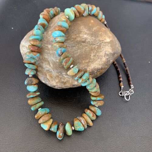 Navajo Royston Green Nugget Turquoise Shell Necklace | Sterling Silver | 24" | Authentic Native American Handmade | 10919