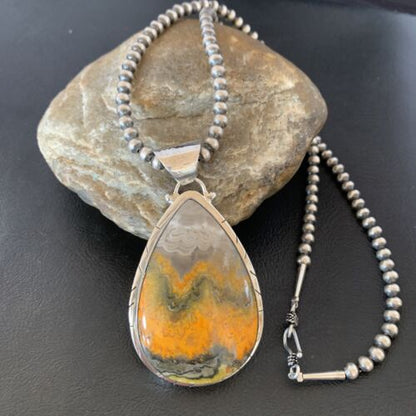 Navajo Pearls Sterling Silver Bumblebee Jasper Necklace Pendant | 21" | 10545