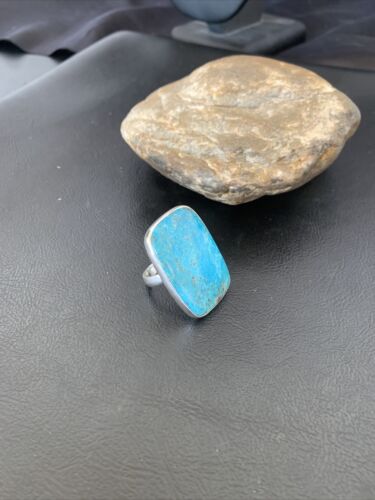 Southwestern Navajo Blue Kingman Turquoise Ring | Sterling Silver | Sz 8 | 11567