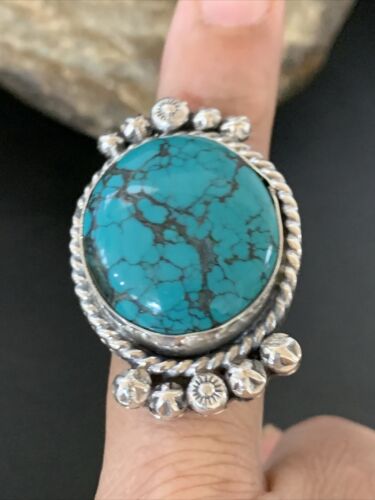 Navajo Blue Spiderweb Turquoise Ring | Sterling Silver | Sz 8 | Authentic Native American Handmade | 13383