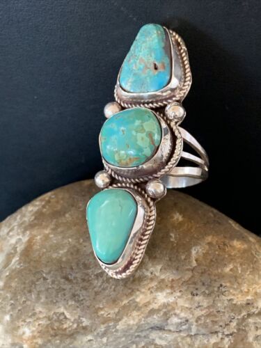 Navajo Sterling Silver Turquoise Ring | Authentic Native American Multi-Stone | Sz 11 | Blue Green | 2125