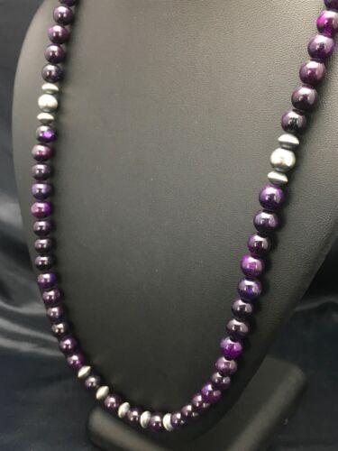 Navajo | Purple Sugilite | Round Bead Necklace | Sterling Silver | Authentic Native American Handmade | 22" | 8110