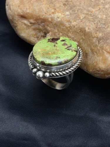 Navajo Green Gaspeite Ring | Sterling Silver | Sz 8.25 | Authentic Native American Handmade | 2593
