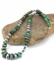 Authentic Native American Navajo Sterling Silver Necklace | Graduated Turquoise | 22" | 4769