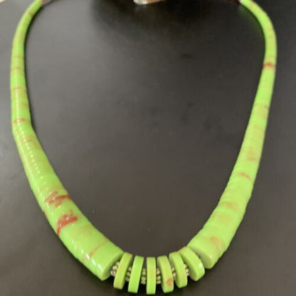Navajo Green Gaspeite Shell Necklace | Sterling Silver | Authentic Native American | 22" | 11466