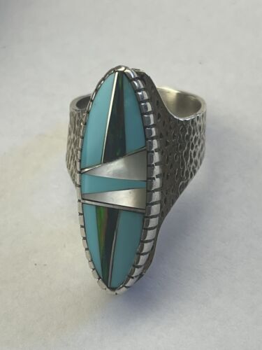 Southwestern Navajo Opal & Turquoise Inlay Ring | Sterling Silver | Sz 8 | 01615