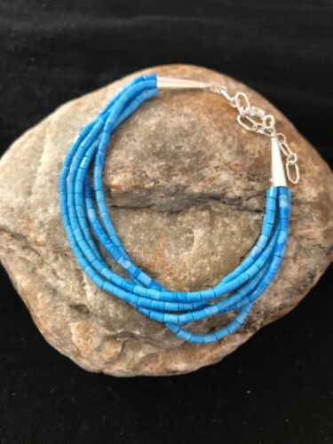 Native American Liquid Blue Denim Lapis Heishi Bracelet | Sterling Silver | 7" | 5-Strand | 13611