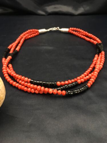 Navajo Red Coral 3 Strand Necklace | Sterling Silver | 19" | Authentic Native American Handmade | 2799