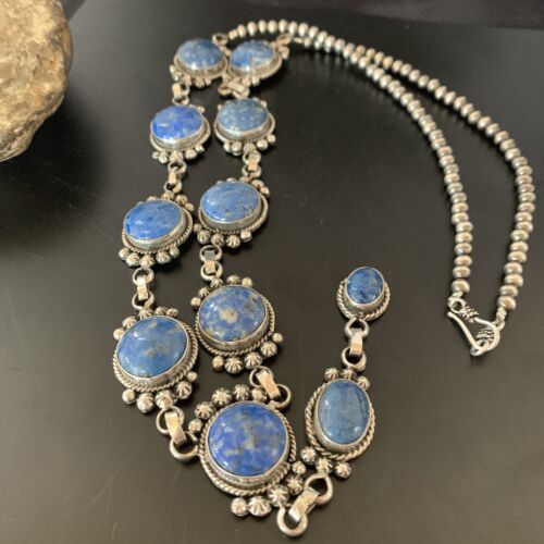 Navajo Lapis Lazuli Lariat Necklace | Sterling Silver | 30" | Authentic Native American Handmade | 11486