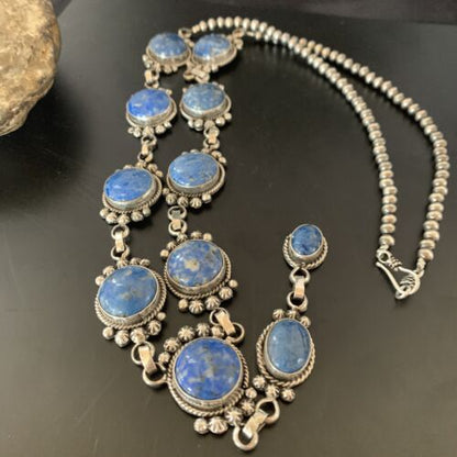 Navajo Lapis Lazuli Lariat Necklace | Sterling Silver | 30" | Authentic Native American Handmade | 11486