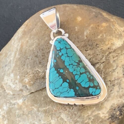 Navajo Men's Pendant | Sterling Silver Spiderweb Turquoise | 2" | Authentic Native American Handmade | 10756