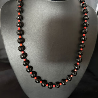 Men's Navajo Bamboo Coral Black Onyx Necklace | Sterling Silver | 20" | Authentic Native American Handmade | 14365