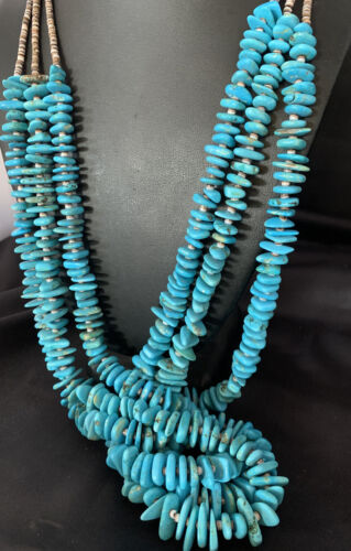Men's Santo Domingo Blue Kingman Turquoise Shell Necklace | 3-Strand | 40" | 13196