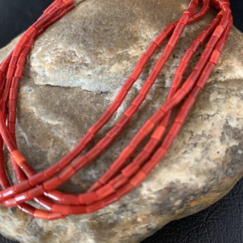 Handmade Liquid Silver 5-Strand Red Apple Coral Heishi Bracelet | Sterling Silver | 7.5" | 13610