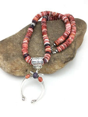 Navajo Spiny Oyster Naja Necklace | Sterling Silver Pendant | 22" | Authentic Native American Handmade | 1275