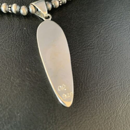 Navajo Green Turquoise Gaspeite Inlay Necklace | Sterling Silver | Authentic Native American Handmade | 13809