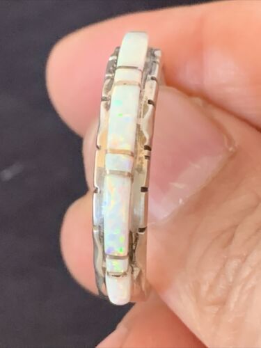 Navajo White Opal Inlay Ring | Sterling Silver | Sz 10.5 | Authentic Native American Handmade | Yazzie| 10618