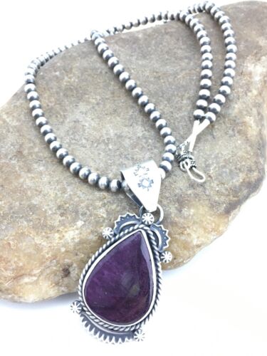Navajo Purple Spiny Oyster Pendant with Pearls | Sterling Silver Necklace | Authentic Native American Handmade | 4874