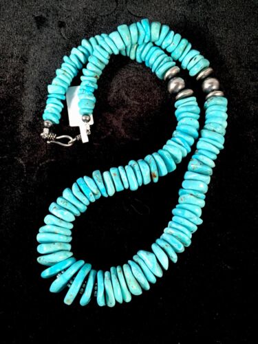 Authentic Navajo Sterling Silver & Turquoise Graduated Necklace | Native American Jewelry | 20" | 8692