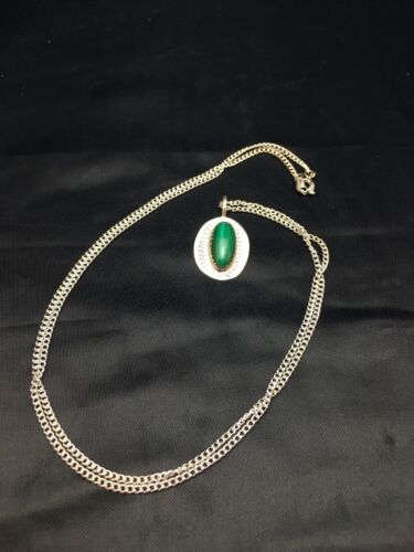 Navajo Green Malachite Pendant Necklace | Sterling Silver | Authentic Native American Handmade | 18" | 8953